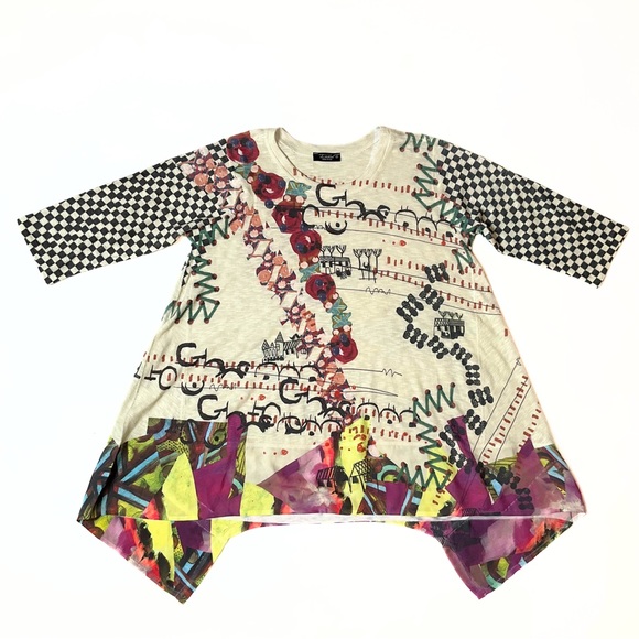 Inoah Wearable Art Checker Aysmeyrical Hem Tunic Womens SZ S Artsy Art Deco Punk - Picture 6 of 13